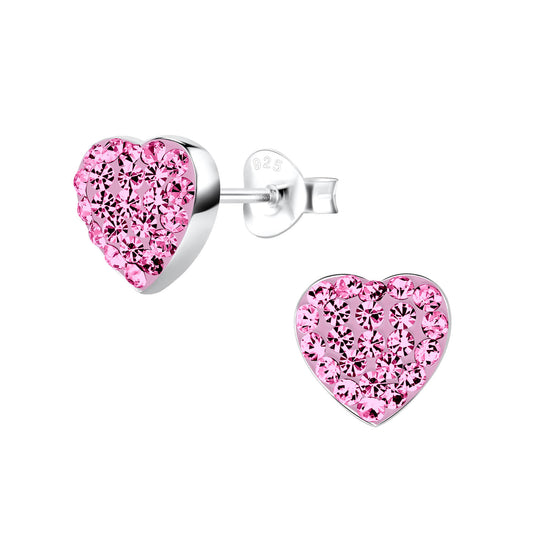 Sterling Silver Crystal Heart Stud Earrings