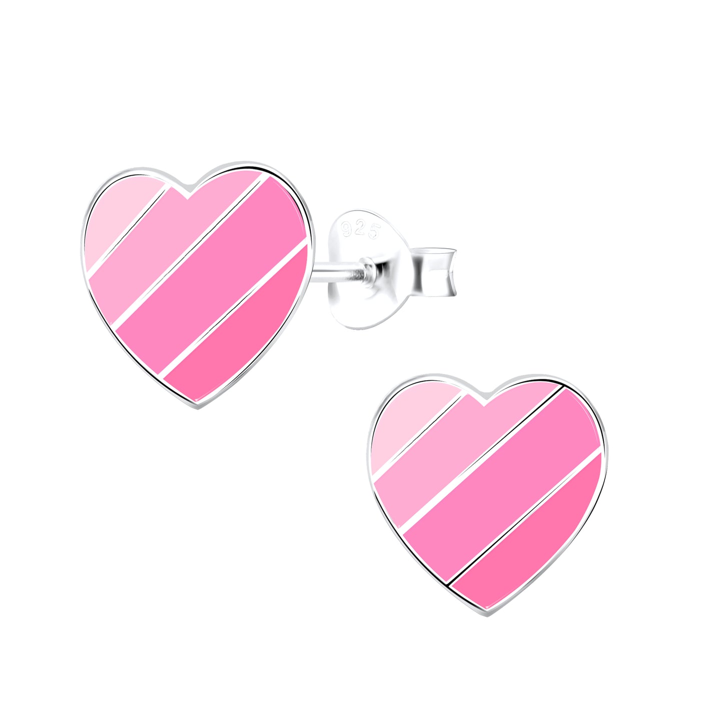 Children's Sterling Silver Pink Striped Heart Stud Earrings