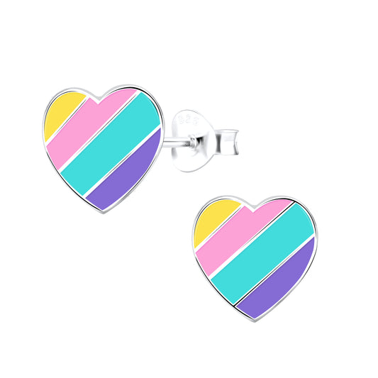 Children's Sterling Silver Colourful Heart Stud Earrings