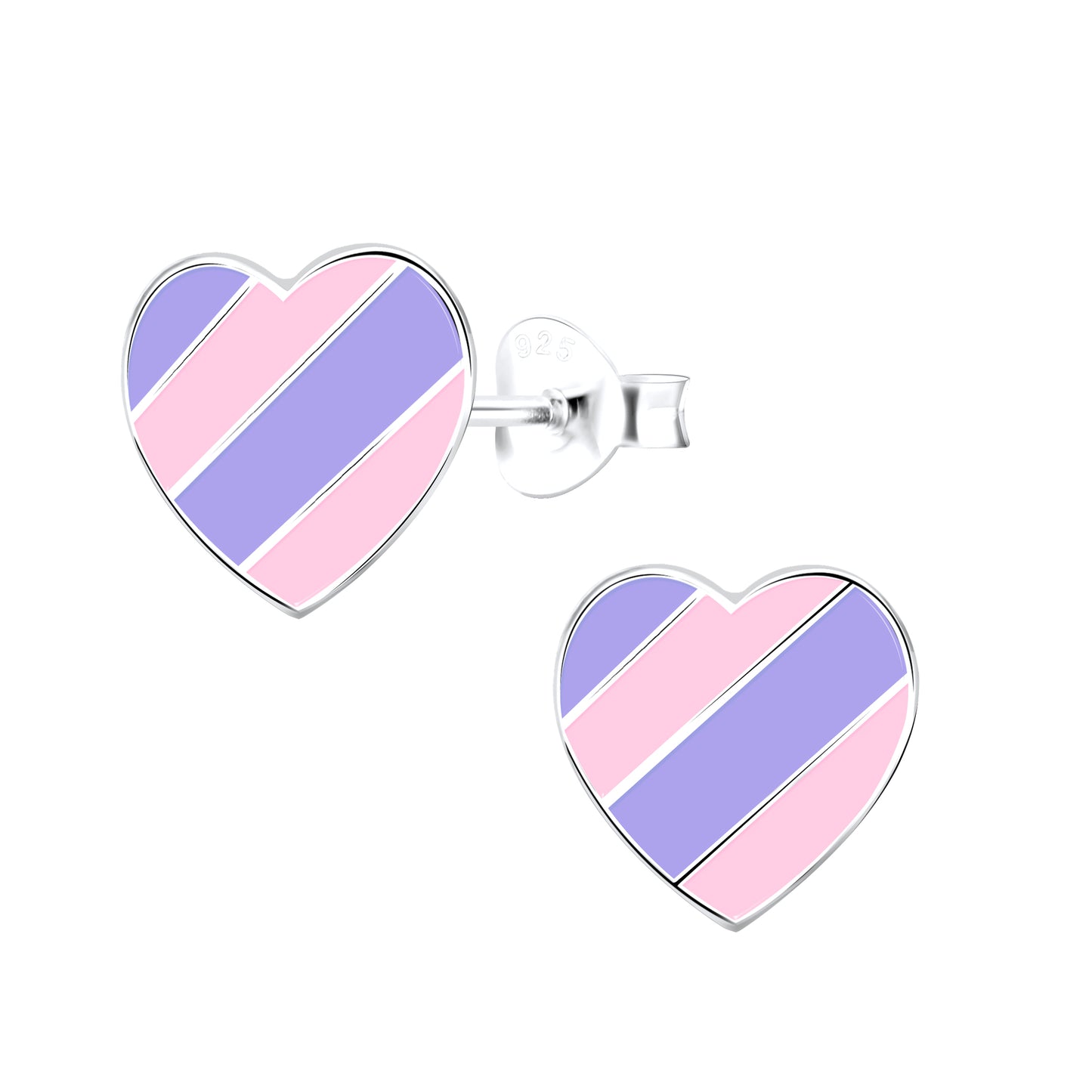 Children's Sterling Silver Purple & Pink Heart Stud Earrings