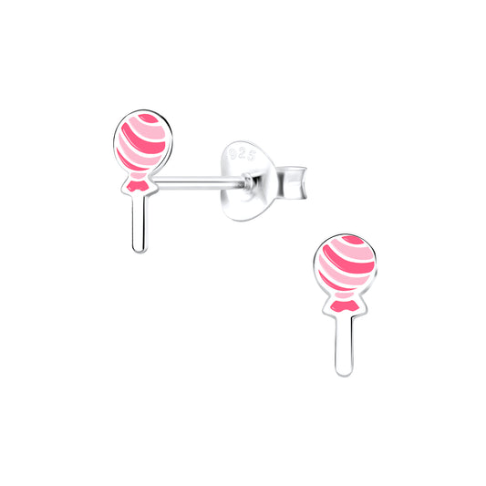 Children's Sterling Silver Pink Lollipop Stud Earrings
