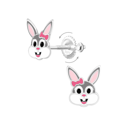 Children's Sterling Silver Bunny Rabbit Screw Back Earrings