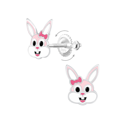 Children's Sterling Silver Bunny Rabbit Screw Back Earrings