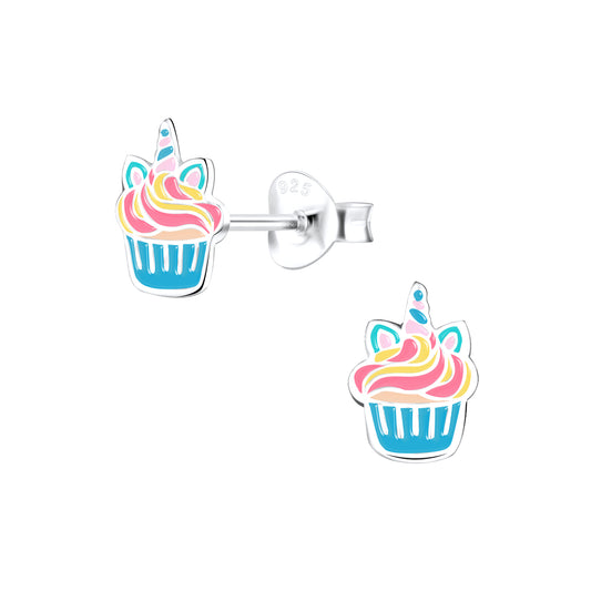 Children's 925 Sterling Silver Multicolour Cupcake Stud Earrings