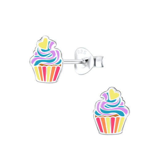 Children's Sterling Silver Multicolour Cupcake Stud Earrings