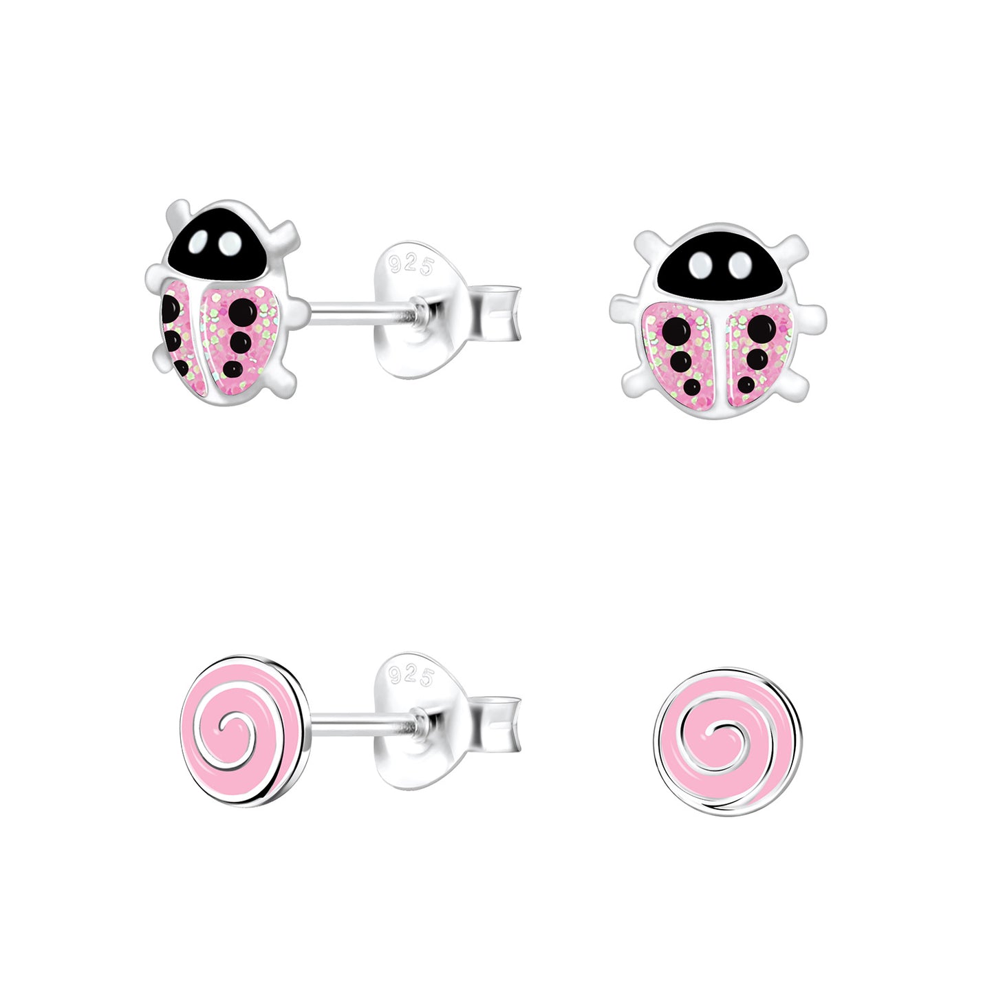 Children's Sterling Silver Pink Lovers Stud Earrings Set of 2