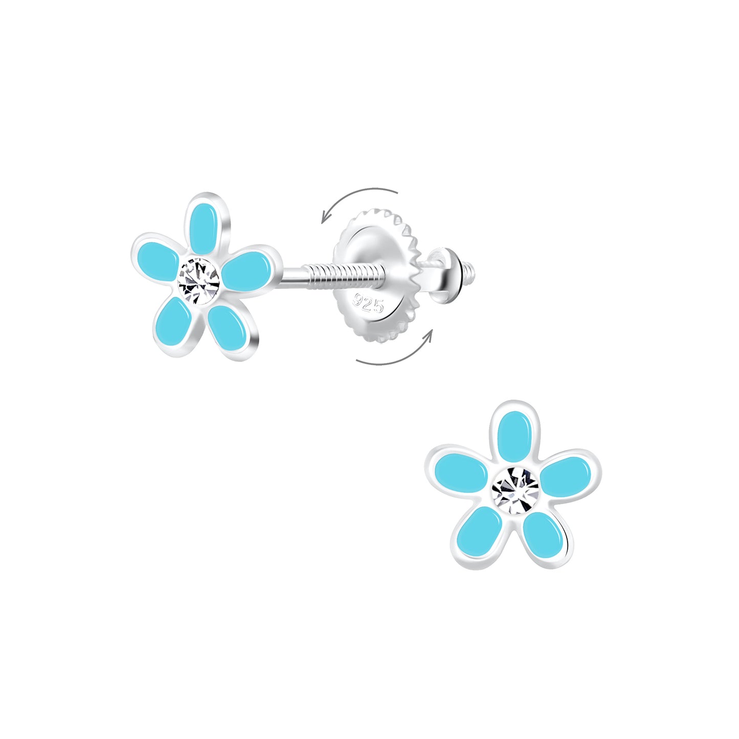 Children's Sterling Silver Blue Flower Screw Back Earrings