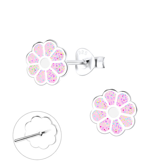 Children's Sterling Silver Pink Daisy Stud Earrings