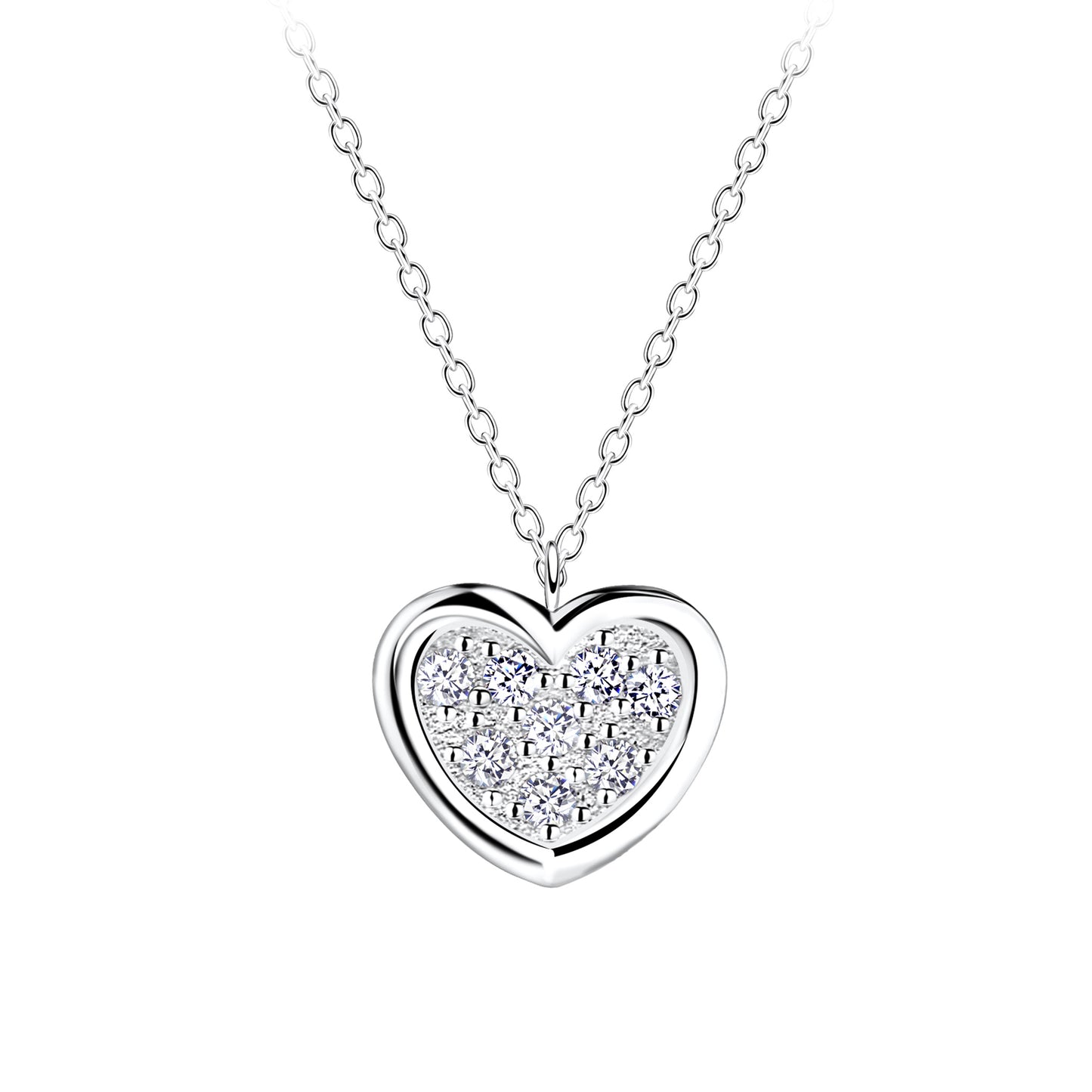 Sterling Silver Crystal Pave Heart Necklace