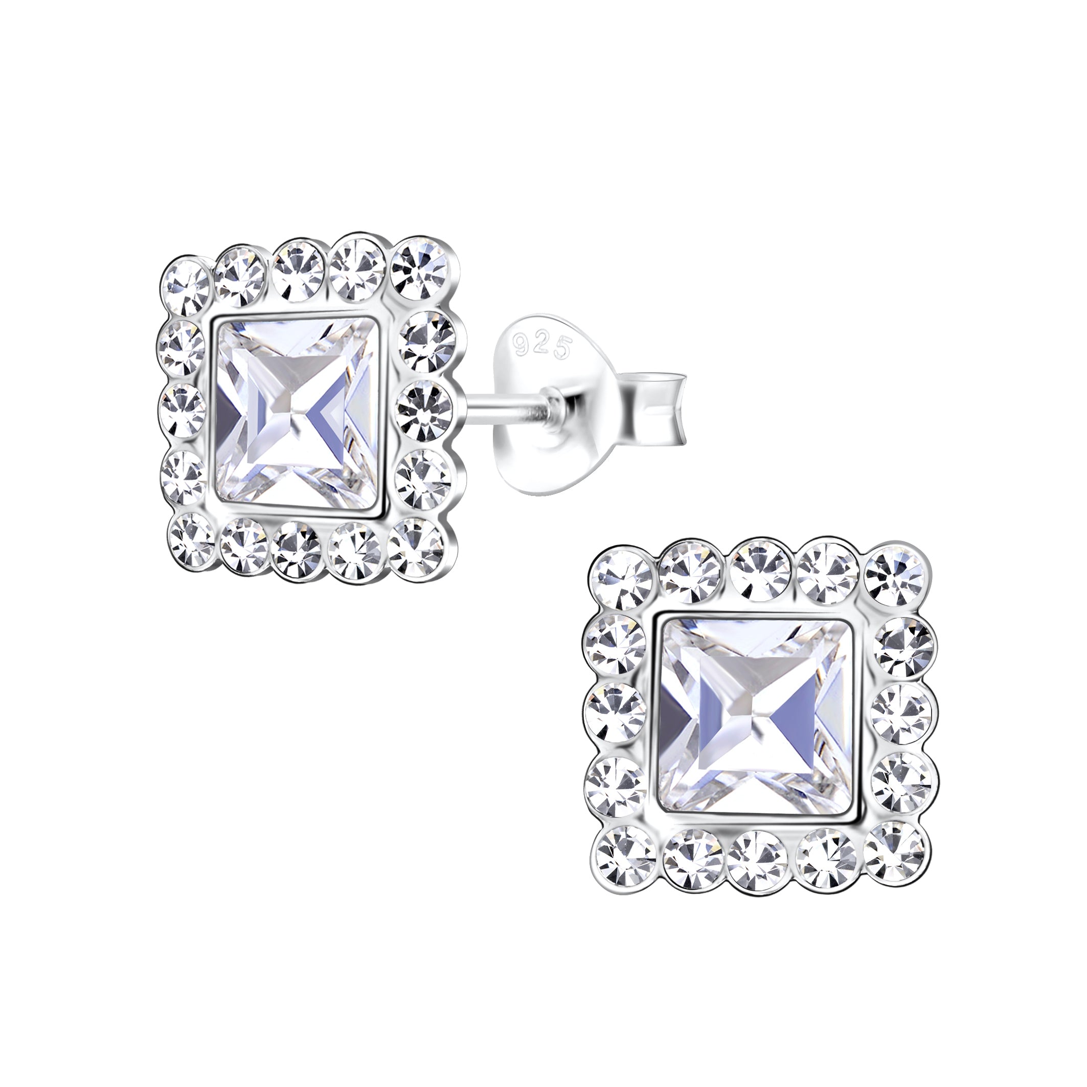 Sterling Silver Crystal Square Stud Earrings - Melchior Jewellery 