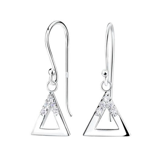 Sterling Silver Rhodium-plated CZ Triangle Dangle Earrings