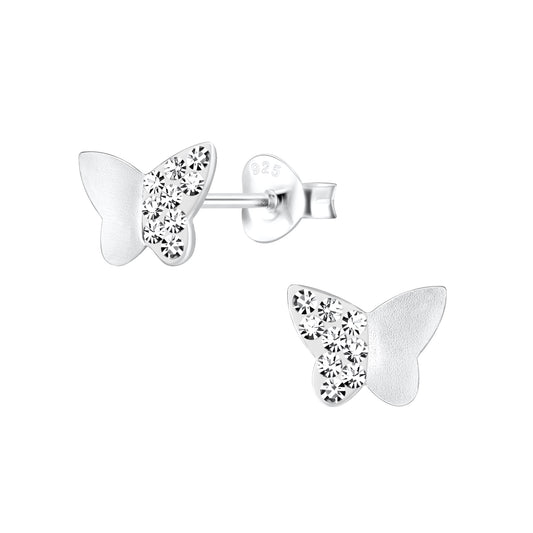 Children' Sterling Silver Clear Crystal Butterfly Stud Earrings
