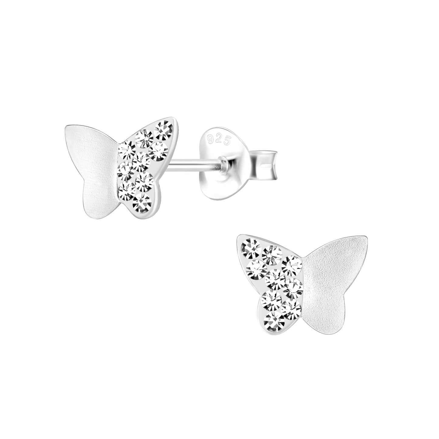 Children' Sterling Silver Clear Crystal Butterfly Stud Earrings