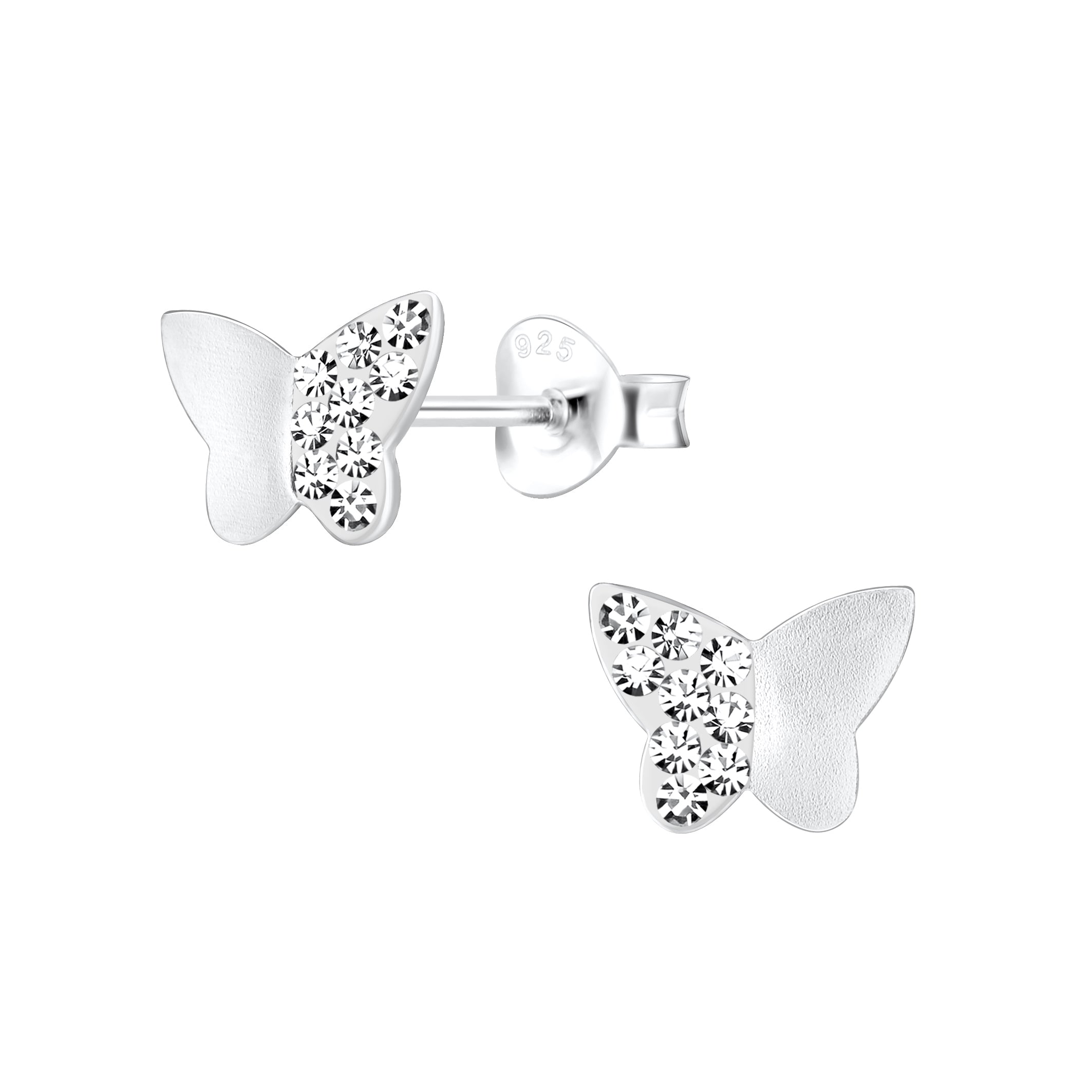 Children' Sterling Silver Clear Crystal Butterfly Stud Earrings - Melchior Jewellery 