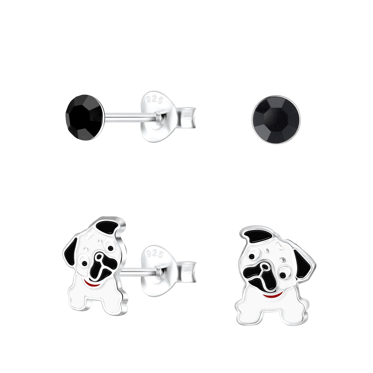 Children's Sterling Silver Set of 2 Pairs Dog Lovers Stud Earrings