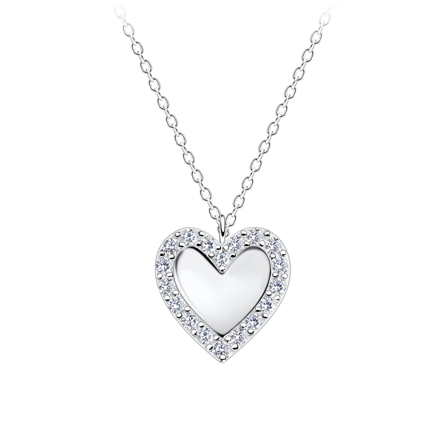 Sterling Silver Cubic Zirconia Heart Necklace