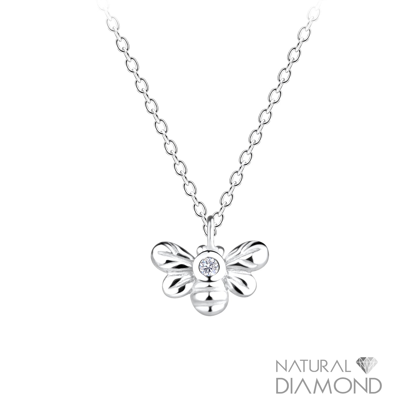 Sterling Silver Bee Necklace With Diamond