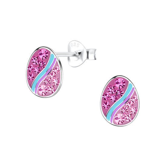 Children's Sterling Silver Pink Crystal Easter Egg Stud Earrings
