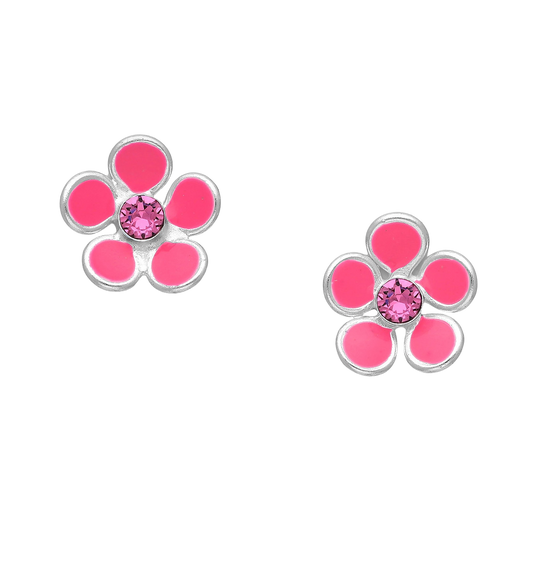 Children's Sterling Silver Pink Flower Earrings