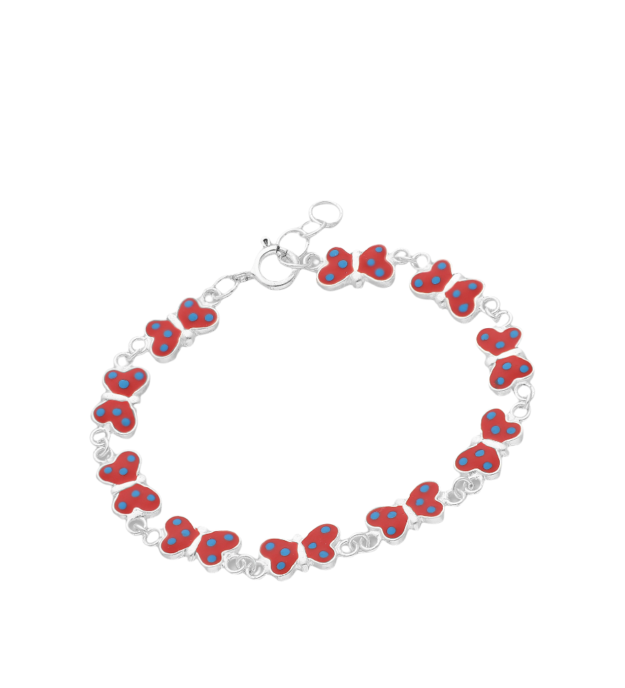 Children's Sterling Silver Red Spotted Butterfly Bracelet