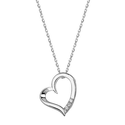 Sterling Silver Open Heart with Cubic Zirconia Chain