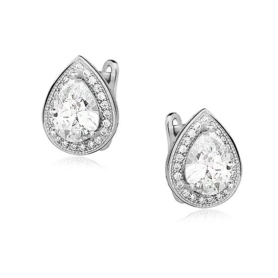 Sterling Silver Pear Shaped Cubic Zirconia Halo Stud Earrings