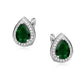 Sterling Silver Pear Shape Emerald & White Cubic Zirconia Stud Earrings