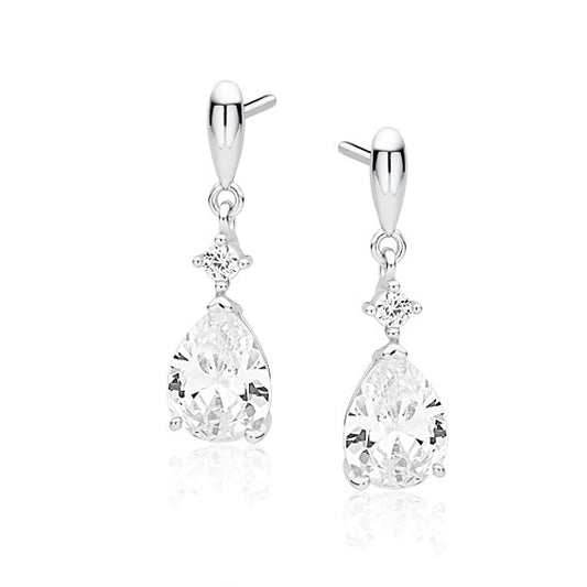 Sterling Silver CZ Teardrop Bridal Earrings