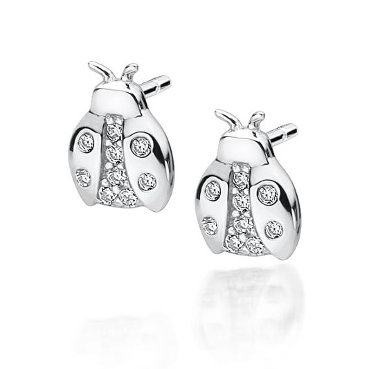 Children's Sterling Silver CZ Ladybird Stud Earrings