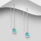 Sterling Silver Round CZ Sky Blue Drop Pull Through Earrings