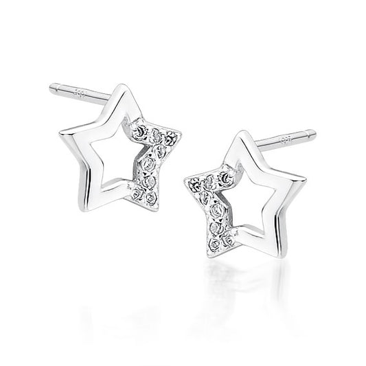 Sterling Silver Open Star CZ Stud Earrings