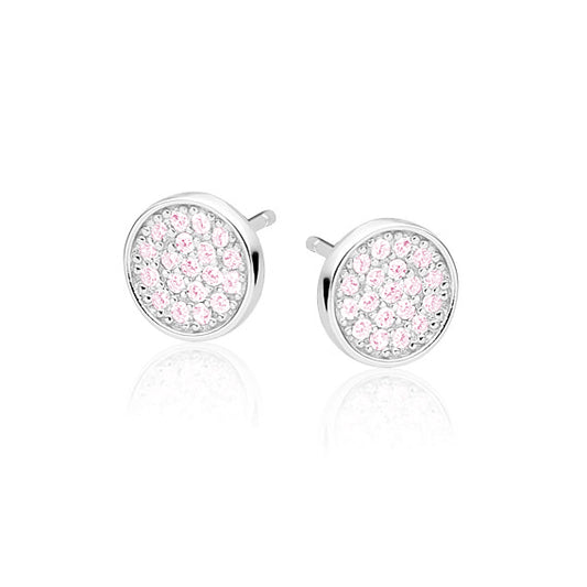 Sterling Silver Pink CZ Round Stud Earrings