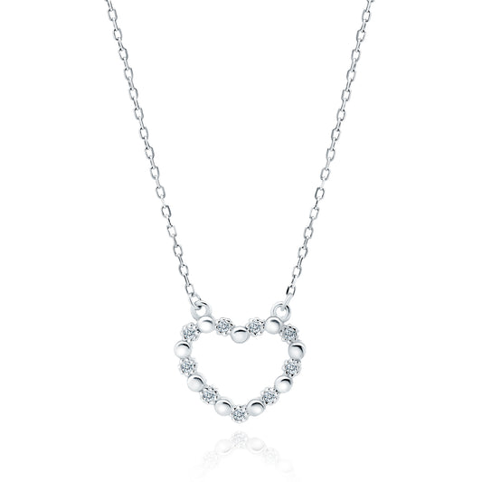 Sterling Silver Open Heart Necklace with Cubic Zirconia