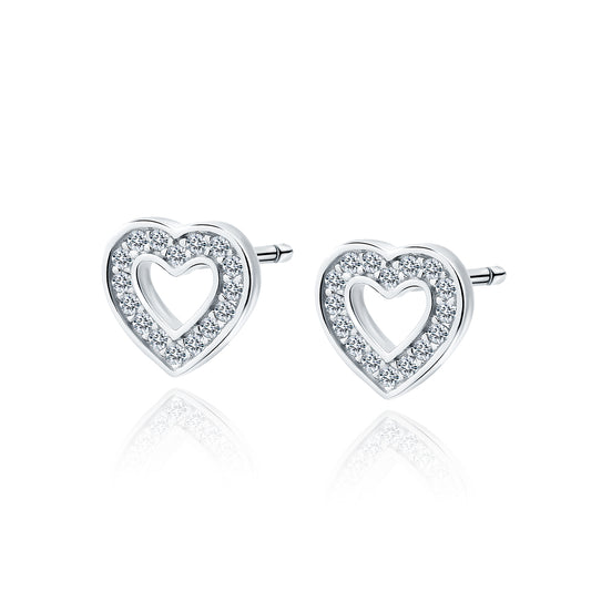 Sterling Silver Small Open Heart CZ Stud Earrings