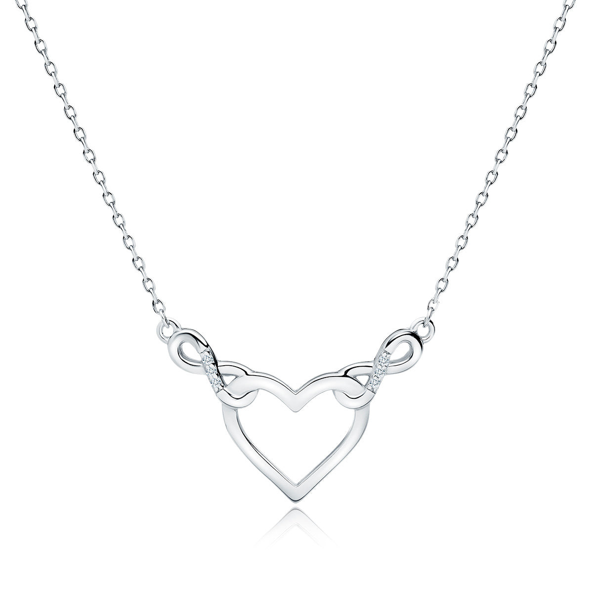 Sterling Silver Rhodium Plated Heart & Infinity Necklace