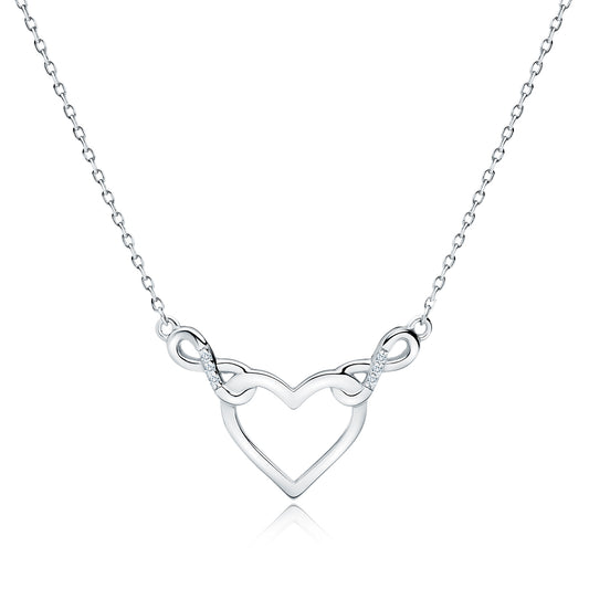 Sterling Silver Rhodium Plated Heart & Infinity Necklace
