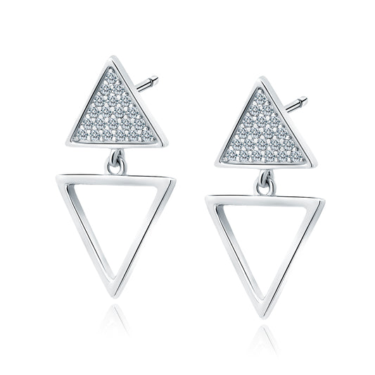 Sterling Silver Rhodium-plated CZ Triangle Dop Earrings