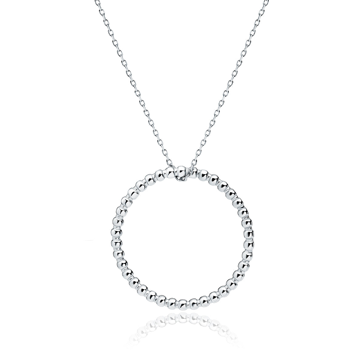 Sterling Silver Rhodium Plated Open Beaded Circle Necklace