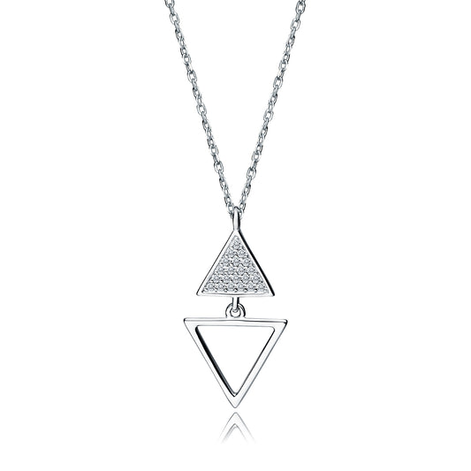 Sterling Silver Cubic Zirconia Triangles Pendant Necklace