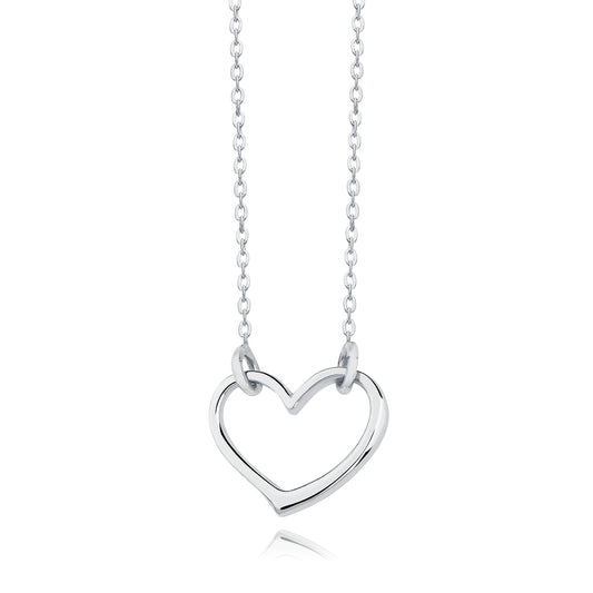 Sterling Silver Rhodium Plated Open Heart Choker Necklace