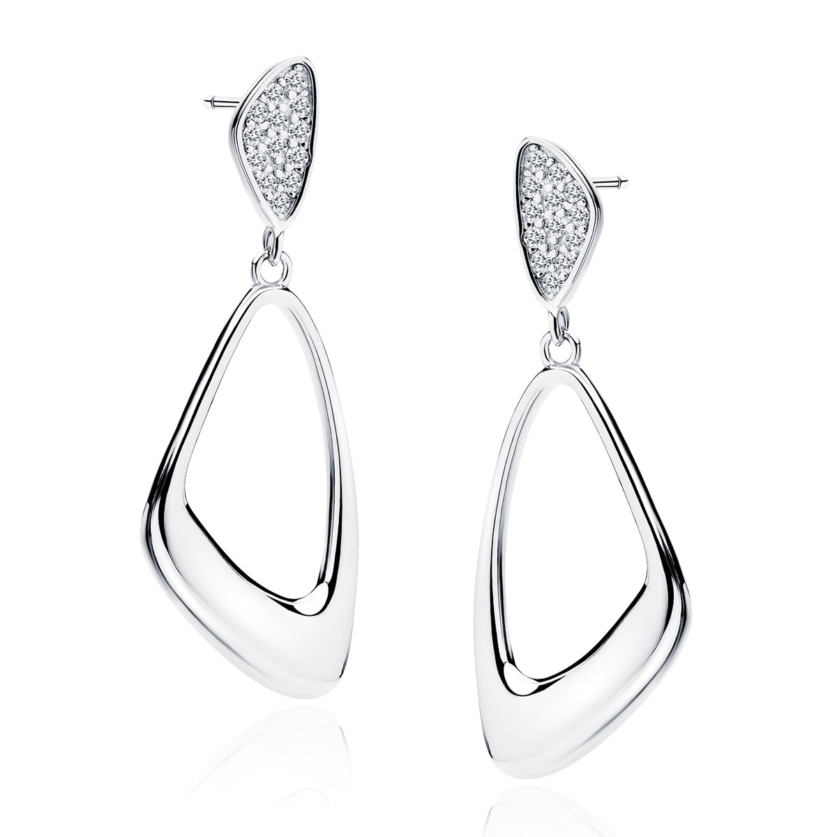 Sterling Silver Open Abstract Triangle CZ Drop Earrings