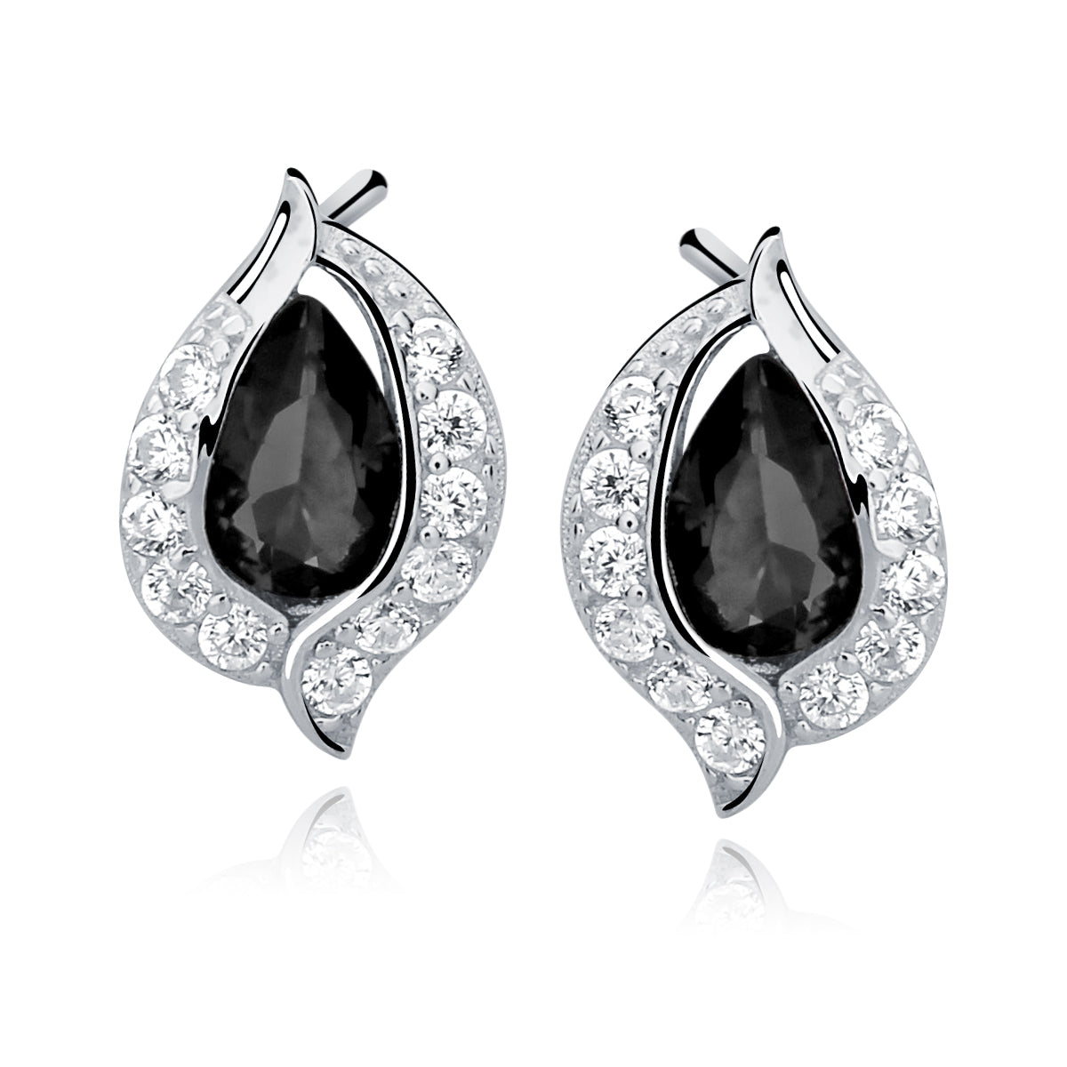 Sterling Silver Pear Shape Black & White Cubic Zirconia Stud Earrings