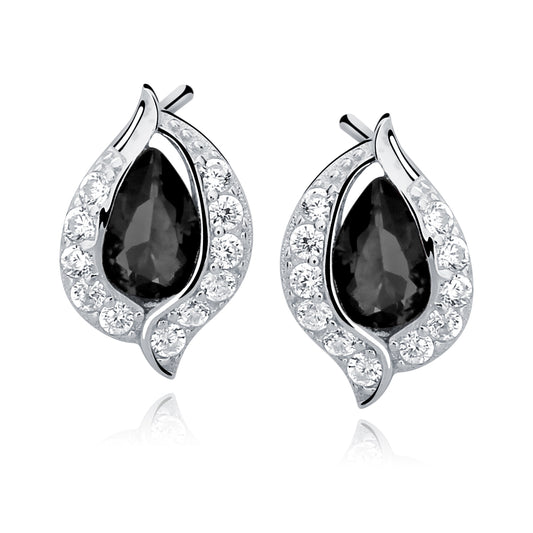 Sterling Silver Pear Shape Black & White Cubic Zirconia Stud Earrings