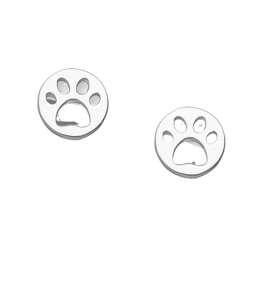 Sterling Silver Paw Print Stud Earrings