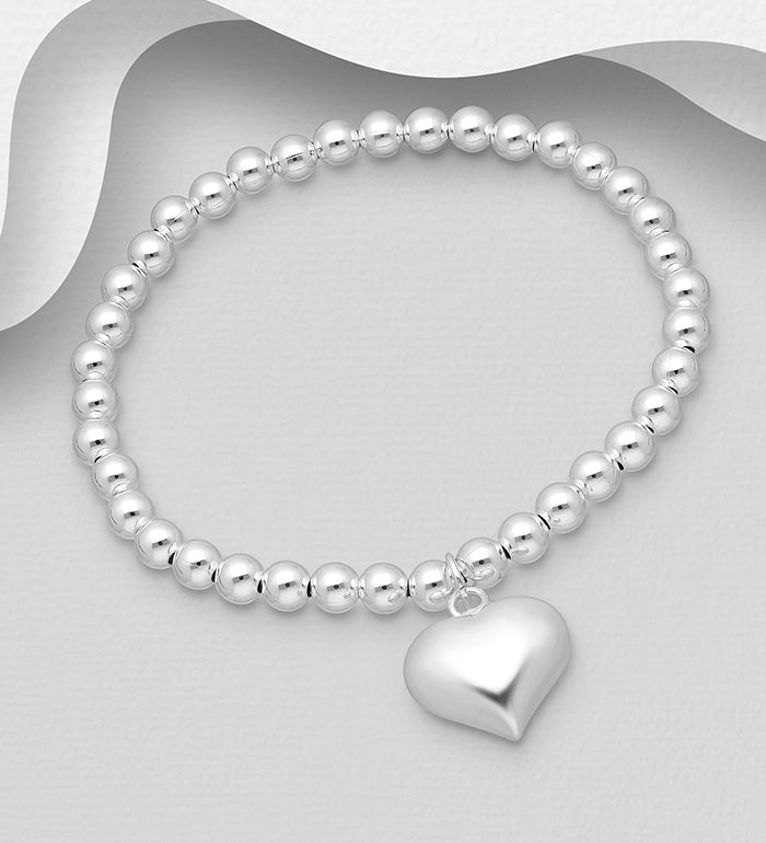 sterling silver stretchy beaded heart charm bracelet