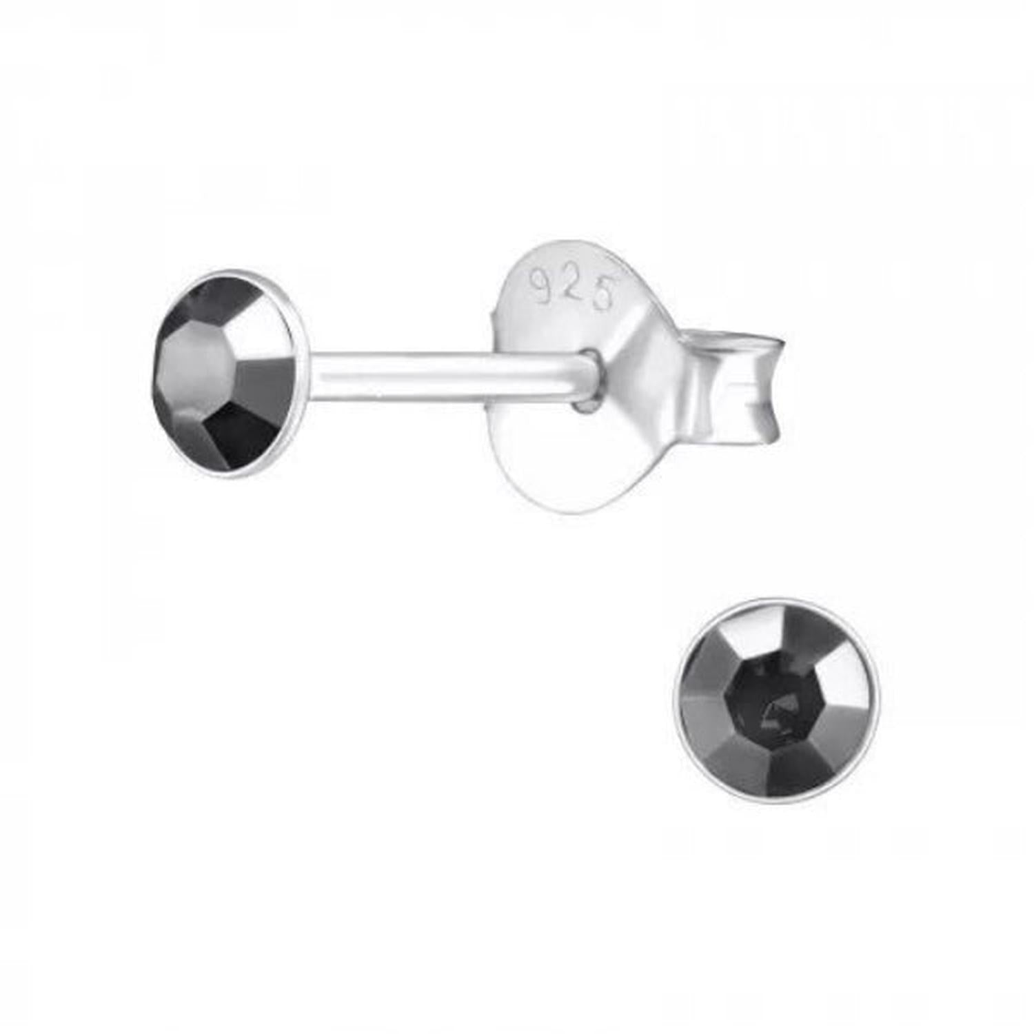 Silver stud earrings with black gemstones, featuring a sleek design and 925 sterling silver.