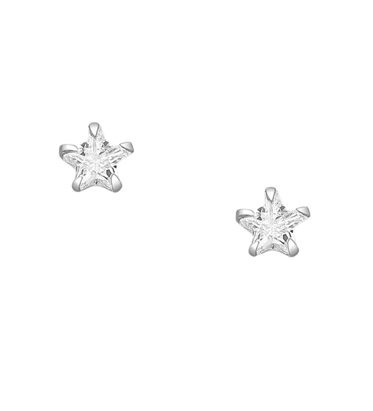 sterling silver clear CZ 3mm star stud earrings