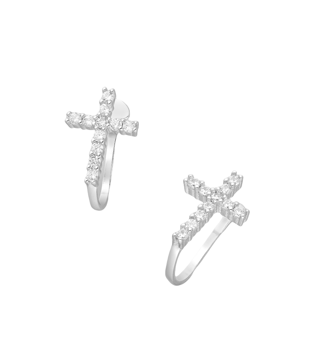 Sterling Silver CZ Pave Set Cross Ear Cuffs