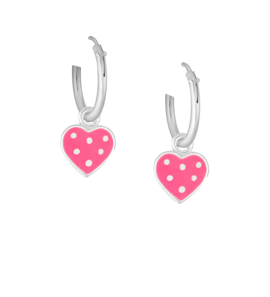 Children's Sterling Silver Spotted Heart Charm Hoop Earrings