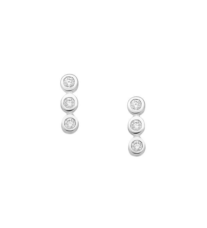 Sterling Silver Tiny Triple Round CZ Stud Earrings